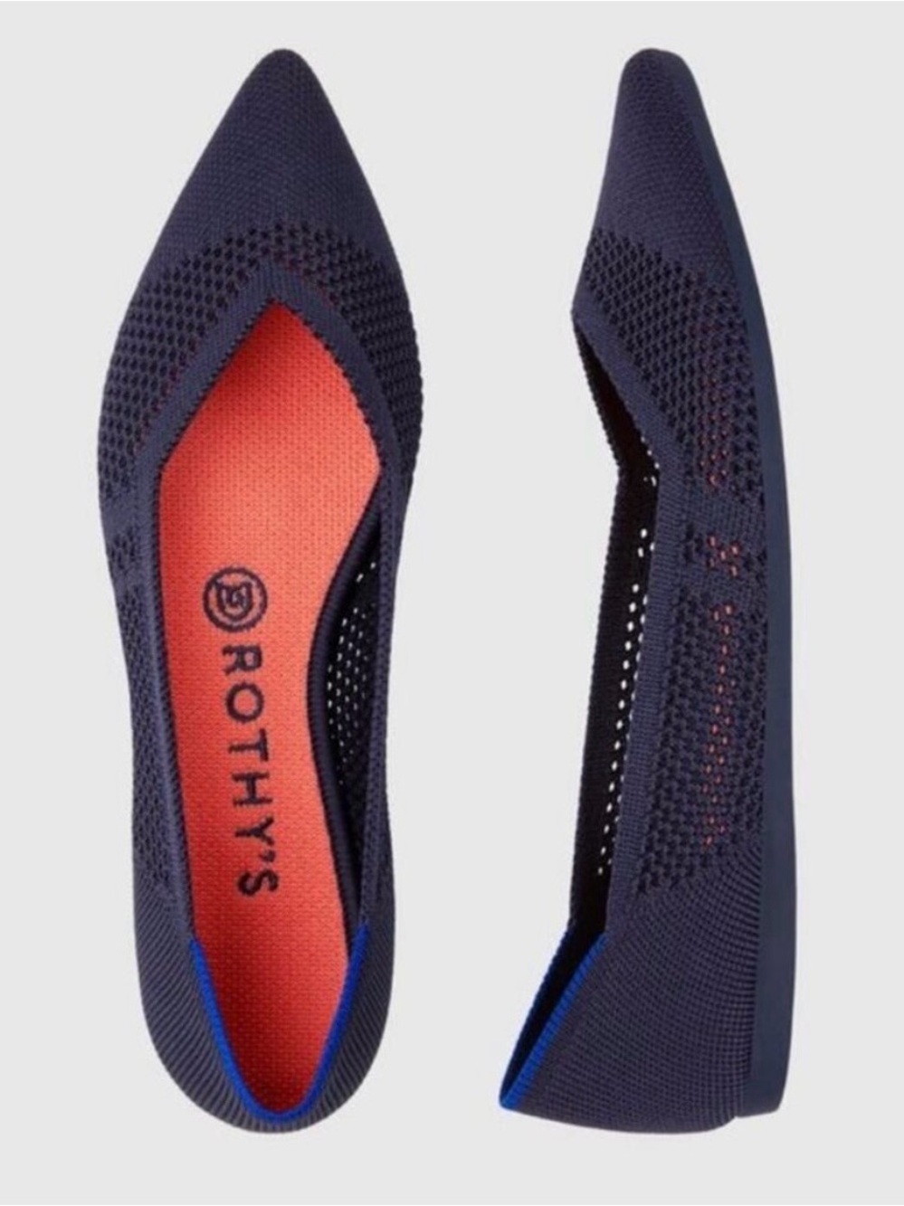Rothy's Navy Maritime Lattice Pointed Knit Ballet Flat - Navy